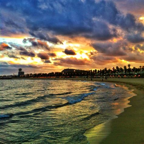 Sunset on Barceloneta's beach