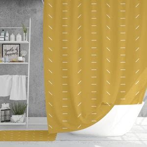 Mudcloth Print Boho Shower Curtain Mustard Yellow and White - Etsy