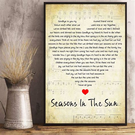 Seasons In The Sun Lyrics Song Poster Heart Shape Posters Gift | Etsy