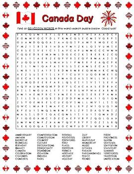 Canada Day Word Search (50 Words) by LaRue Learning Products | TpT