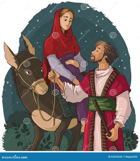 Mary And Joseph Travelling By Donkey To Bethlehem. Nativity Story Stock ...