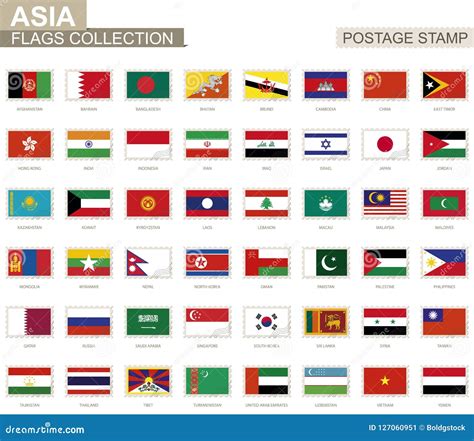 Postage Stamp with Asia Flags. Set of 62 Asian Flag. Stock Vector - Illustration of envelope ...