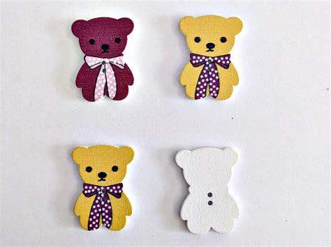 4 Teddy Bear Buttons Wooden Bear Buttons Quilting Sewing - Etsy