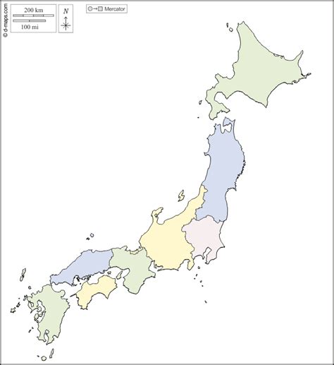 Japan free map, free blank map, free outline map, free base map outline, regions, color (white)