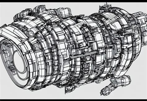 b & w technical drawing of a sci - fi plasma engine, | Stable Diffusion