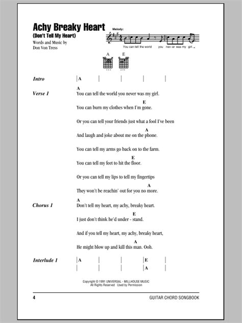 Achy Breaky Heart (Don't Tell My Heart) by Billy Ray Cyrus - Guitar Chords/Lyrics - Guitar ...