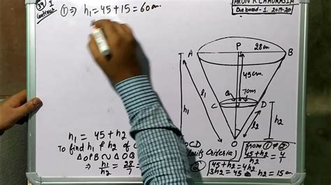 the radii of ends of frustum of a cone 45cm high are 28cm and 7cm. find it's volume CSA LSA ...