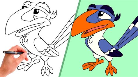 How To Draw ZAZU FROM THE LION KING // Step-By-Step - YouTube