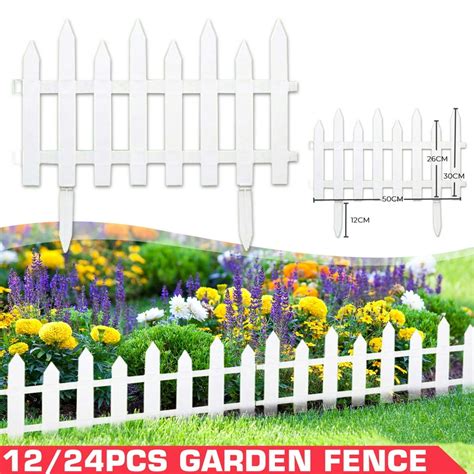 Pack of 12 Garden Picket Fence,20' Feet Plastic White Edging, Grass Lawn Flower Beds Plant ...