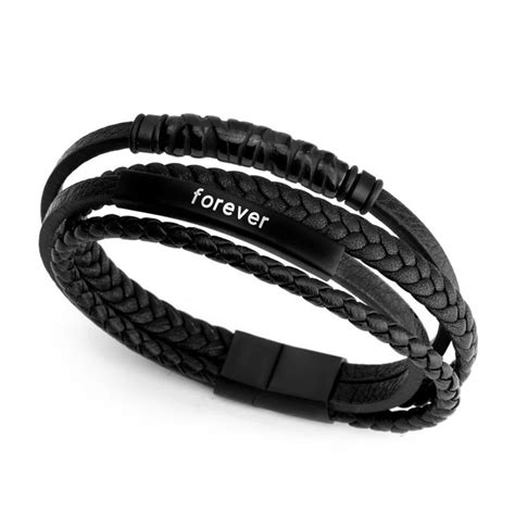 Men's Leather Engraved Bracelet - Black Leather Bracelet