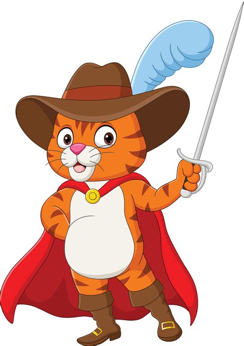 Cartoon puss in boots holding sword 7098142 Vector Art at Vecteezy