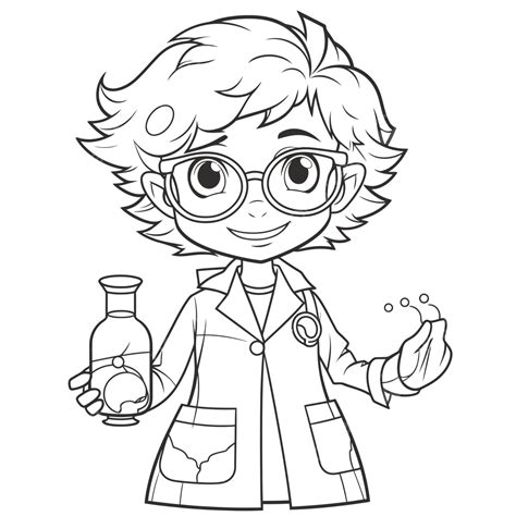 Cute Scientist Coloring Pages For Kids Cartoon Character With Glasses ...