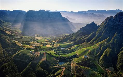 photography, Nature, Landscape, Aerial View, Mountain Pass, Field, Pond, Village, Morning ...