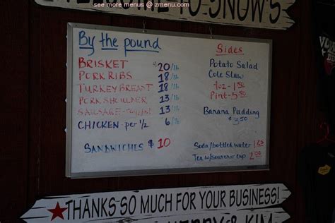 Online Menu of Snow's BBQ Restaurant, Lexington, Texas, 78947 - Zmenu