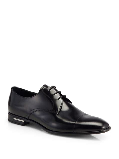 Lyst - Prada Spazzolato Leather Derby Shoes in Black for Men