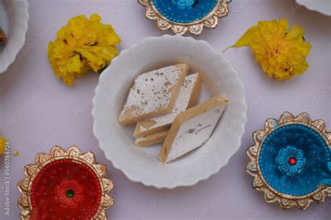 Kaju katli on white background for diwali celebration Stock Photo ...