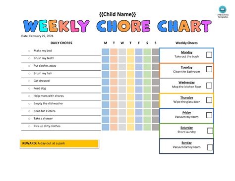 Customizable Printable Chore Chart Template - Printable Templates