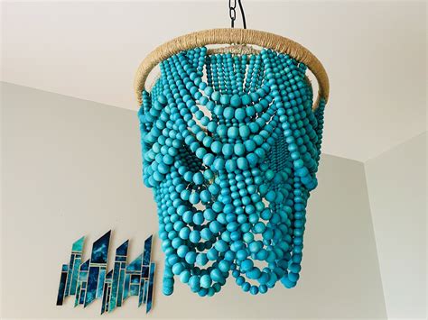 Wood Bead Chandelier, Chandeliers, Fan Light Covers, Turquoise Boho, Natural Turquoise, Bohemian ...