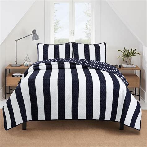 Cozy Line Home Fashions Navy Sailor Stripes Stars 2-Piece Patriotic ...