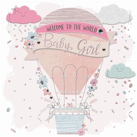 Welcome to the world baby girl handfinished baby girl card air balloon – Artofit