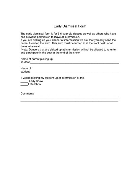 Early Dismissal Form - Fill Out, Sign Online and Download PDF ...