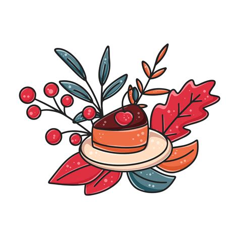 Autumn composition piece of cake, foliage and berries 11193472 Vector ...