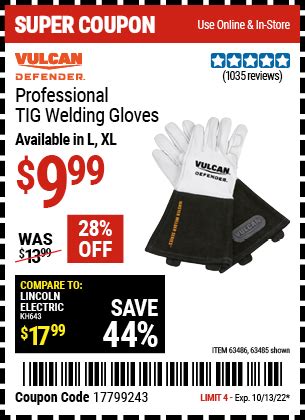 VULCAN Professional TIG Welding Gloves for $9.99 – Harbor Freight Coupons