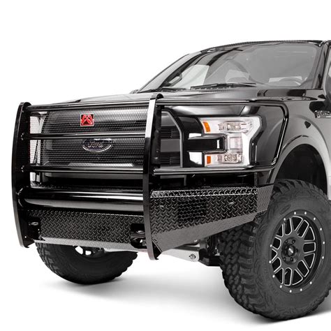 Fab Fours® - Ford F-150 2010 Black Steel Full Width Front HD Bumper with Full Grille Guard