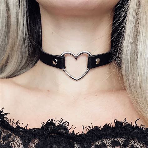 Faux Leather Heart Choker Black Heart Choker Heart Necklace | Etsy