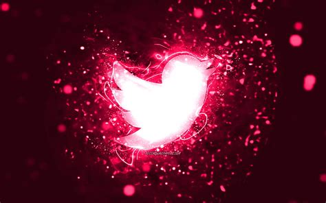 Twitter pink logo, , pink neon lights, creative, pink abstract background, Twitter logo, social ...