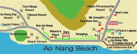 Map of Ao Nang, Thailand. Beach front map.