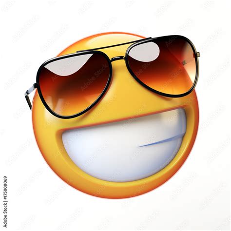 Cool emoji isolated on white background, smiling emoticon with sunglasses 3d rendering Stock ...