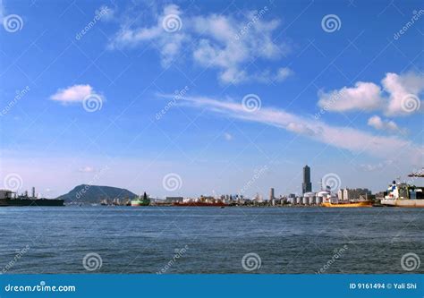 View of Kaohsiung Harbor stock photo. Image of hill, port - 9161494