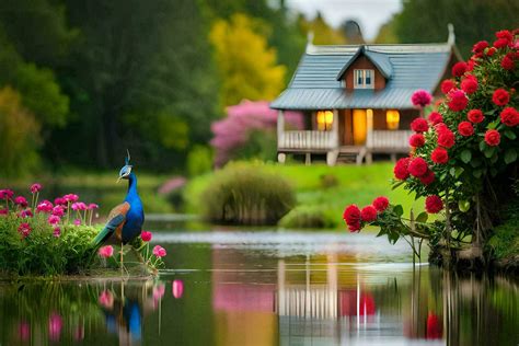 fondos de pantalla hd fondo de pantalla pavo real, flores, casa, naturaleza, agua, cascadas ...