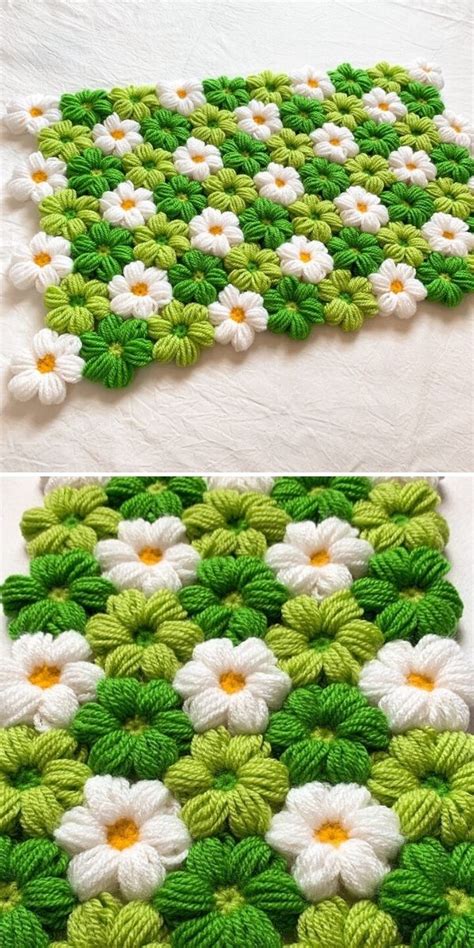 6 Petal Puff Stitch Flower Blanket | Best Flower Site