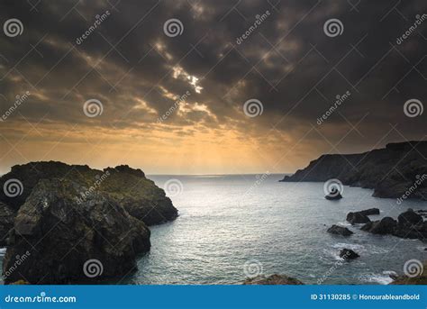 Sunset at High Tide at Kynance Cove Stock Image - Image of rock, beautiful: 31130285