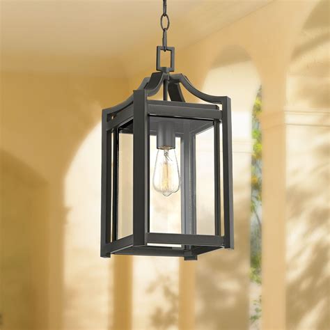 Franklin Iron Works Rustic Farmhouse Outdoor Ceiling Light Hanging Black 17" Clear Beveled Glass ...