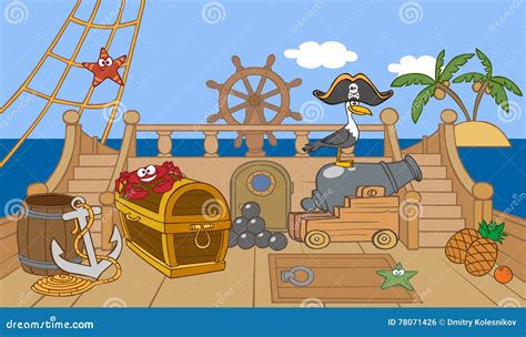 Pirate ship deck stock illustration. Illustration of cannon - 78071426