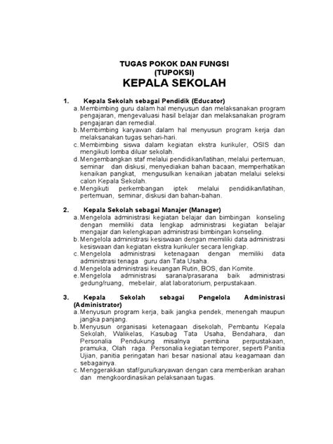 TUGAS POKOK DAN FUNGSI TUPOKSI KEPALA SEKOLAh | PDF