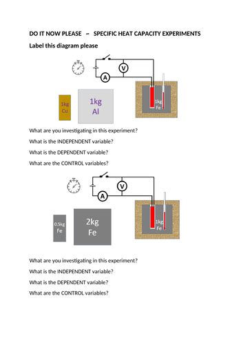 SPECIFIC HEAT CAPACITY EXPERIMENT ~ Do it now ~ starter ~ GCSE SCI ...