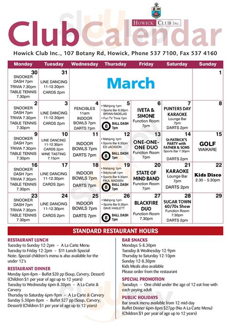 The Howick Club menù, Botany Downs - Main Menu | Sluurpy