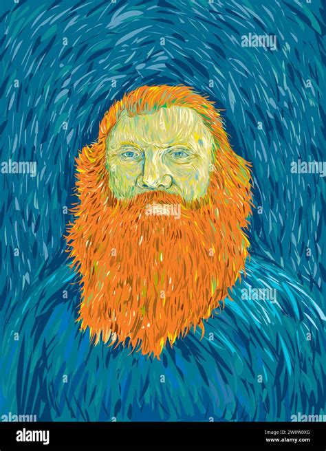 Post Impressionism art style of an old man with red ginger beard viewed ...