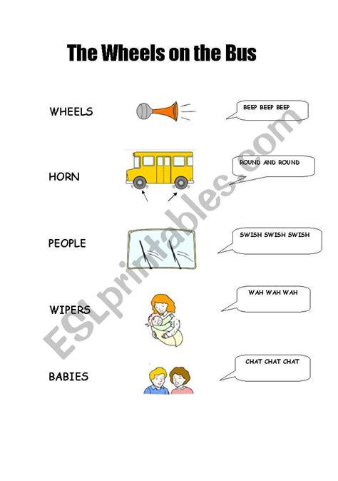 The wheels on the bus - matching activity - ESL worksheet by LolaPe