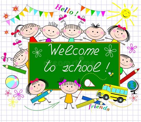 Welcome to school stock vector. Illustration of children - 75936548