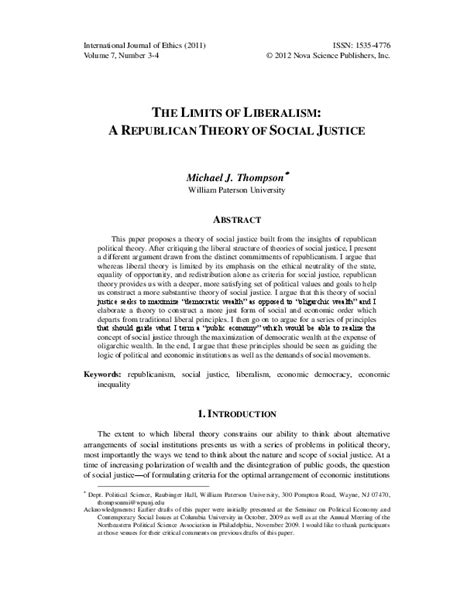 (PDF) The Limits of Liberalism: A Republican Theory of Social Justice