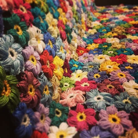 Crocheted colorful flower afghan blanket throw made to