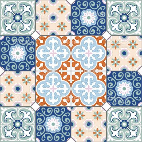 Retro Peranakan Style Tiles Stock Illustration - Download Image Now - Tile, Tiled Floor ...