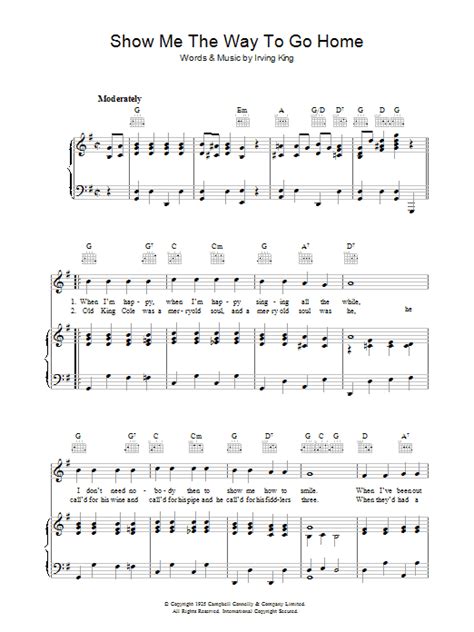 Show Me The Way To Go Home by Irving King Sheet Music for Piano, Vocal & Guitar Chords at Sheet ...