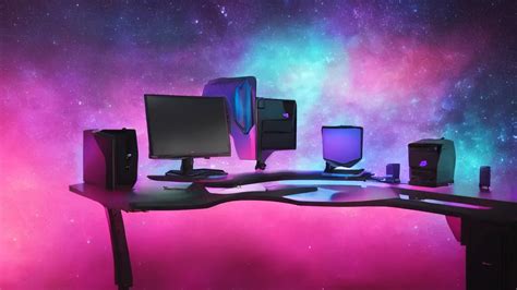 a galactic overpowered computer. (cyan, pink, purple, | Stable Diffusion