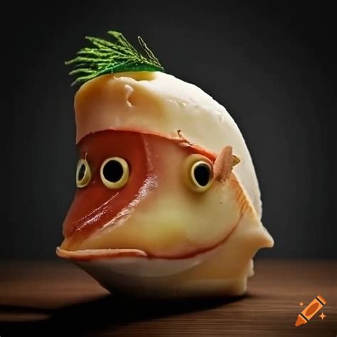 Ramora fish made of swiss cheese on Craiyon